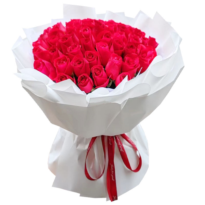 33 Red Roses Bouquet with Light Pink Wrapping - Valentine's Day Flower Delivery to China | 214flowers.com