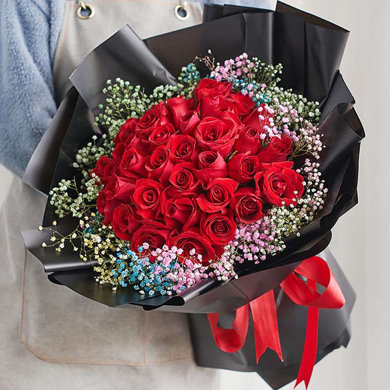 Signed a contract with 33 red roses of happiness, surrounded by colorful stars. - Send roses to China